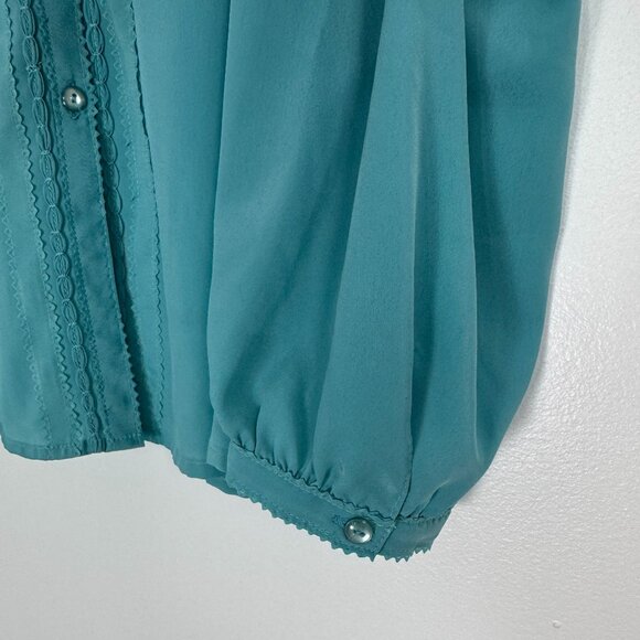 Vintage VIRONA Light Teal Embroidered Long Sleeve Blouse - Size 40 EU - Picture 7 of 11